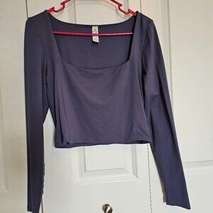 90 Degree, Large, Yale/Sapphire Blue, Crop Top, Square Neck, Long Sleeve